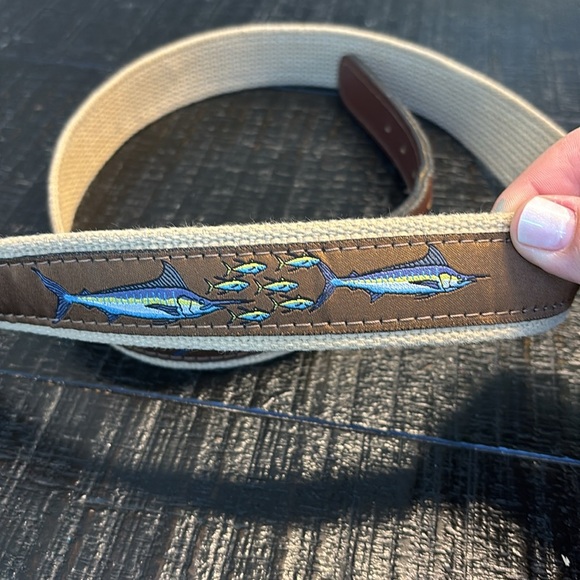 Zep-Pro Fish Canva Leather Brown Beige Coastal Belt size 38 - Picture 2 of 9